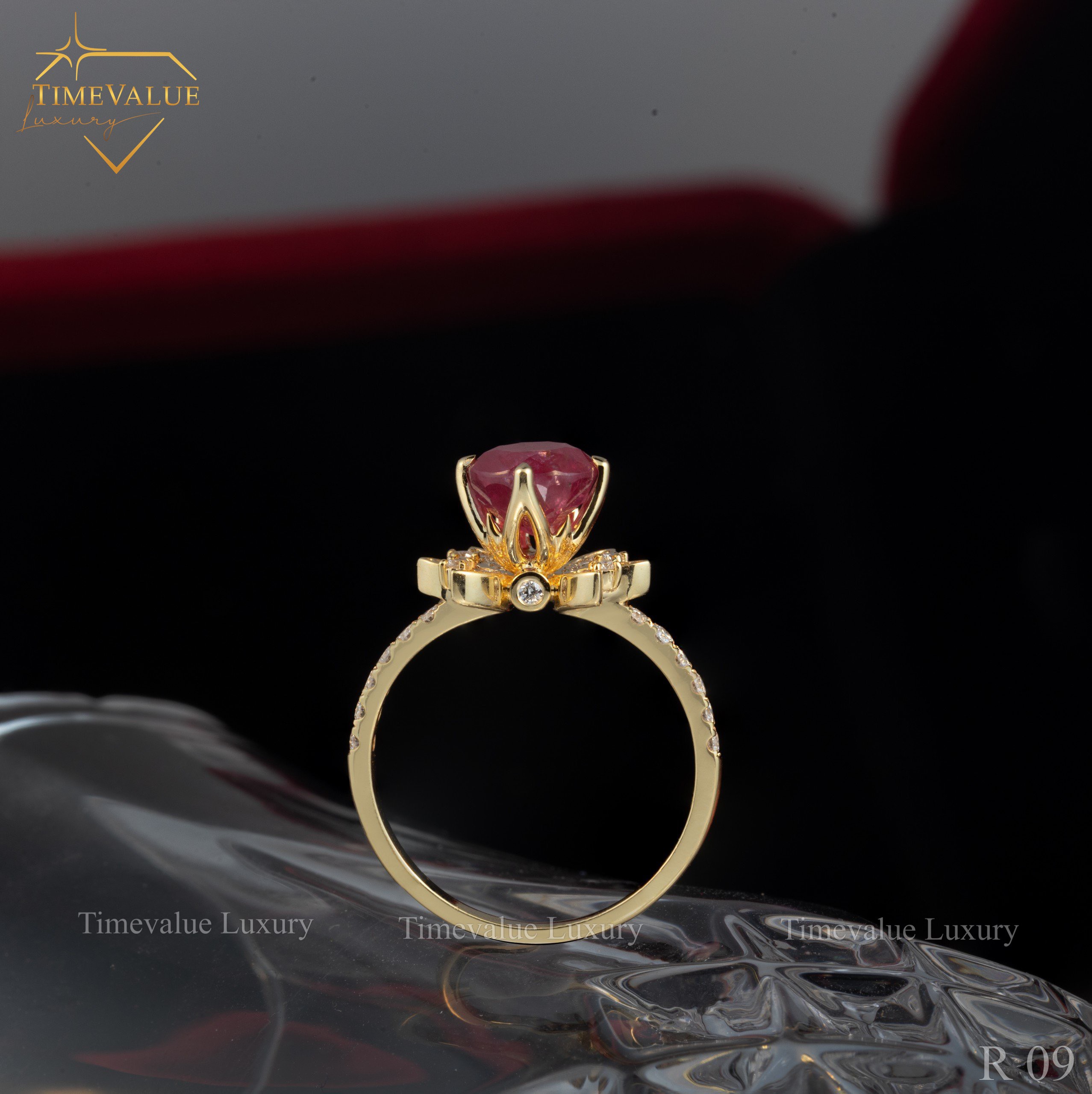 Nhẫn Kim cương Nữ gắn đá Ruby R09 05